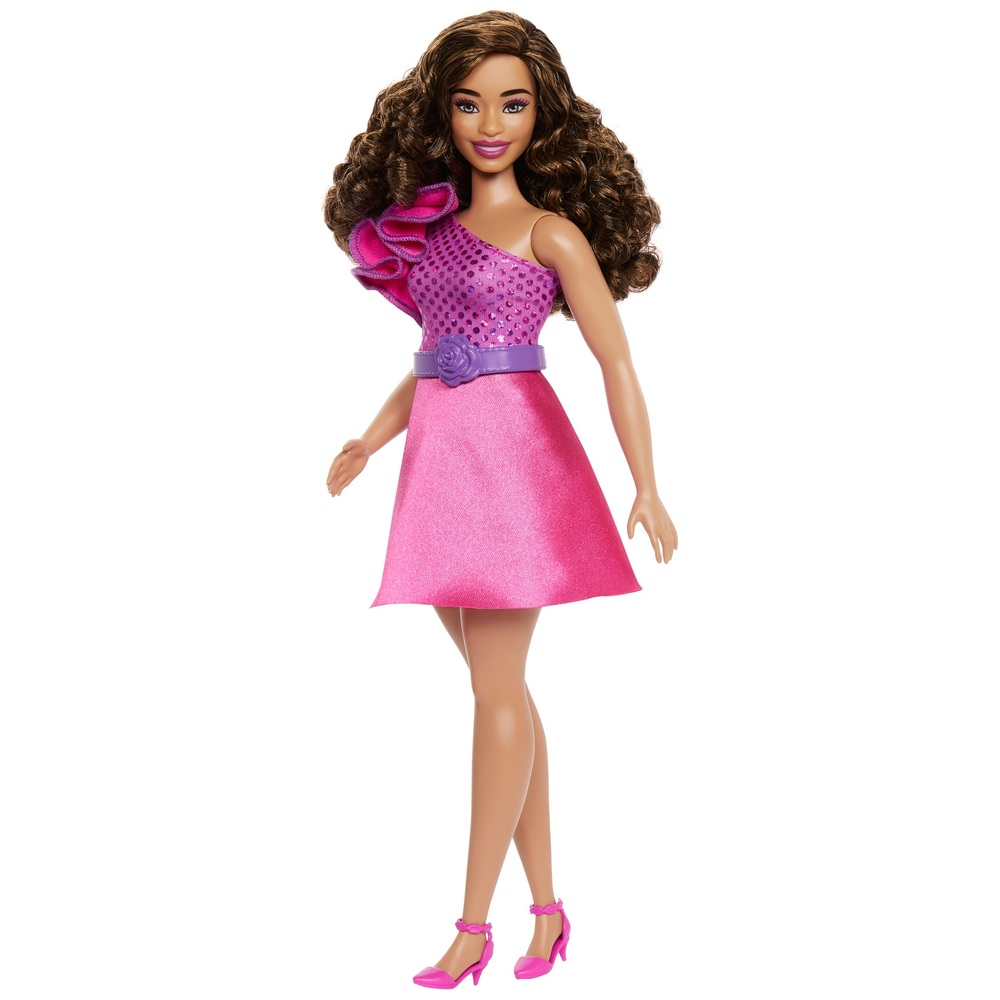 Barbie Fashionista Doll 225 with Brown Hair and Pink Dress Smyths Toys UK