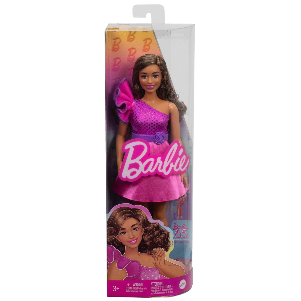 Barbie Fashionista Doll 225 with Brown Hair and Pink Dress | Smyths Toys UK