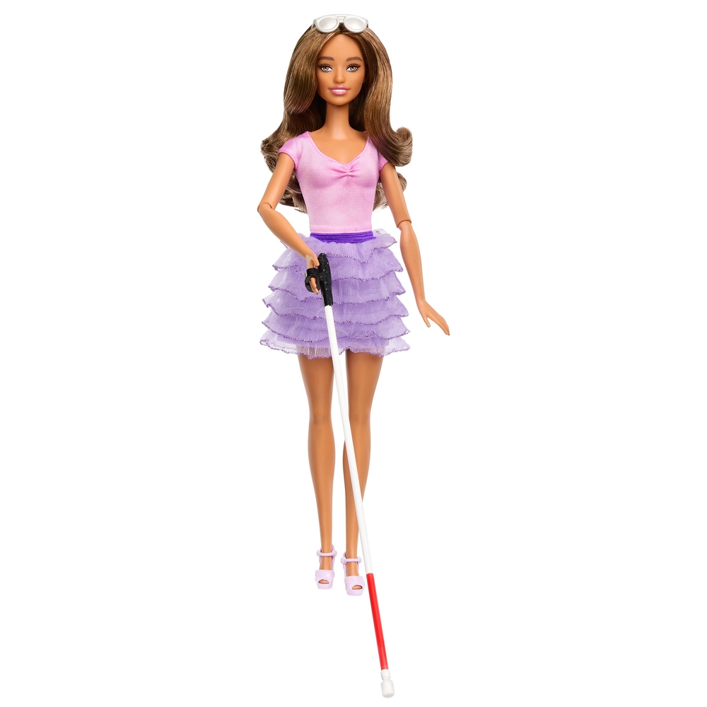 Barbie Fashionista Doll 228 Blind Barbie with Brown Hair Cane and Sunglasses Smyths Toys UK