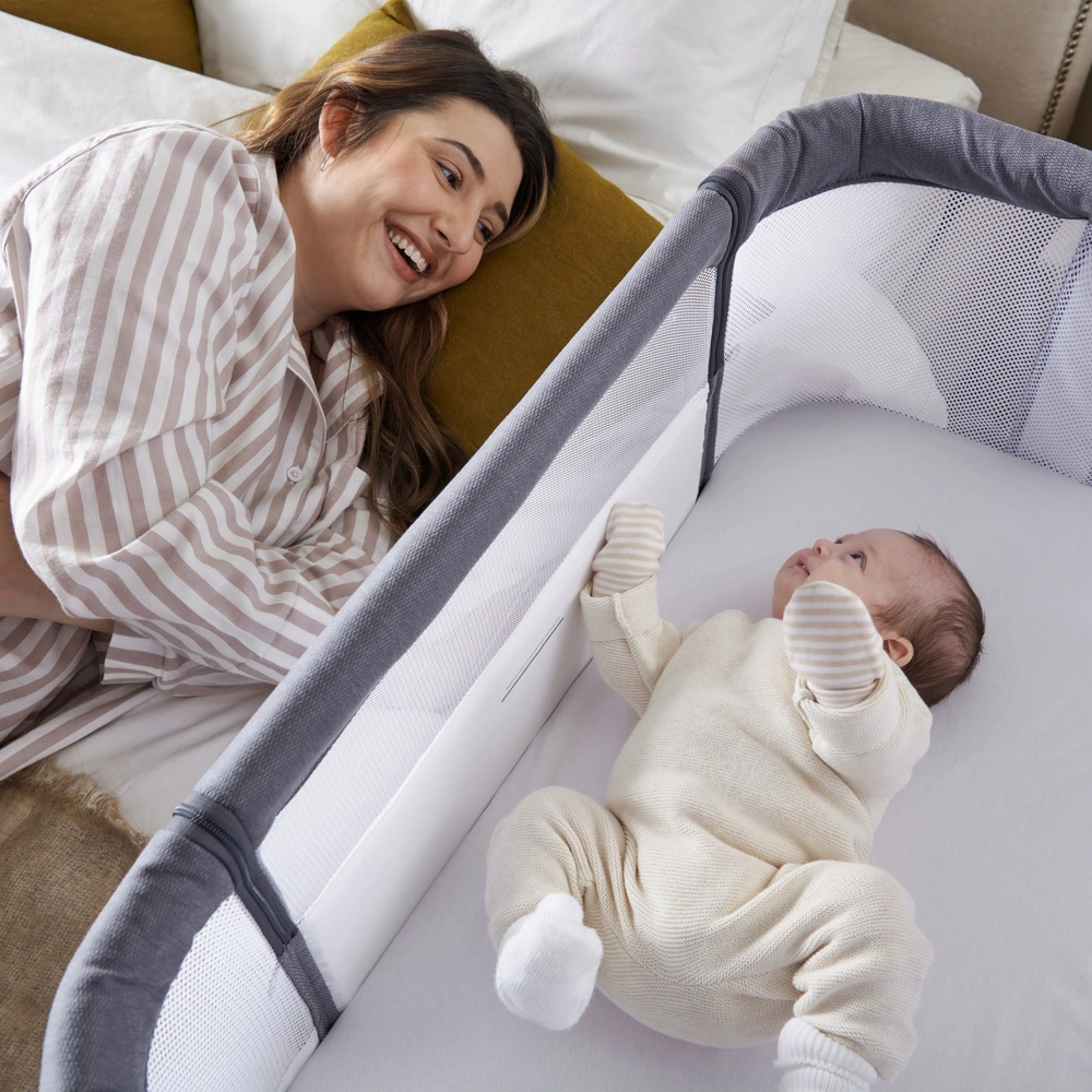 COSTWAY 3 in 1 co-sleeper & wieg & reiswieg, in 5 standen in hoogte verstelbaar wiegje, kantelbaar, bedje incl. matras, reiswieg, wiegje voor baby's tot 9kg (beige