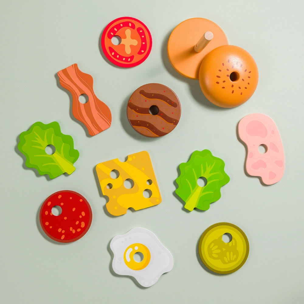Holz Burger Spielzeug - Stapelbares Hamburger Spielset Für Kinder - Fördert Motorik & Kreativität