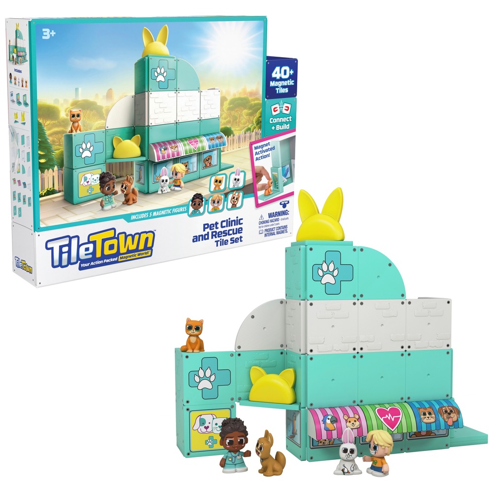 Tile Town Pet Clinic and Rescue Magnetic Tiles Set | Smyths Toys UK