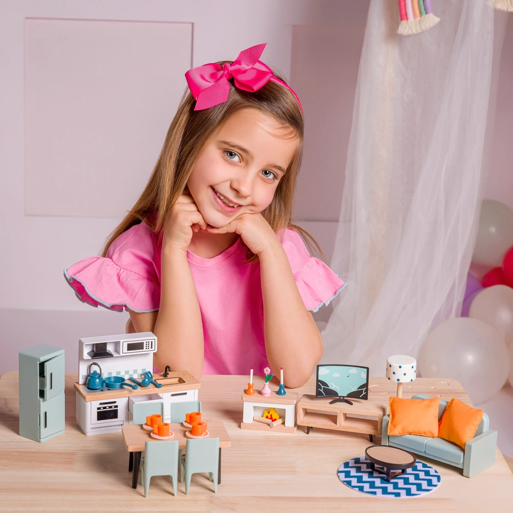 Kitchen and Living Room Doll House Furniture Set 35 Pieces