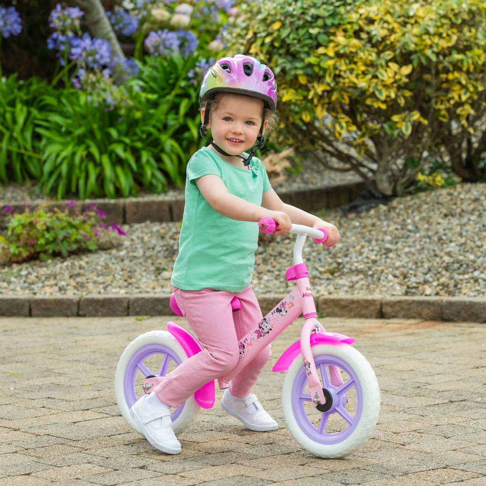 12 Inch Disney Minnie Mouse Balance Bike Pink and White Smyths Toys Ireland