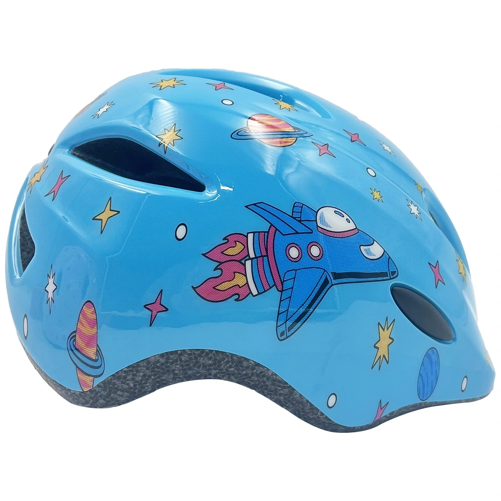 Thorpe Kids Bike Helmet with Rear LED Light Blue Rockets Size 48