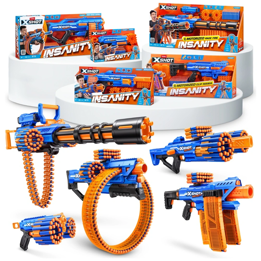 XSHOT by ZURU Insanity Motorized Clip Mania Blaster with 72 Darts