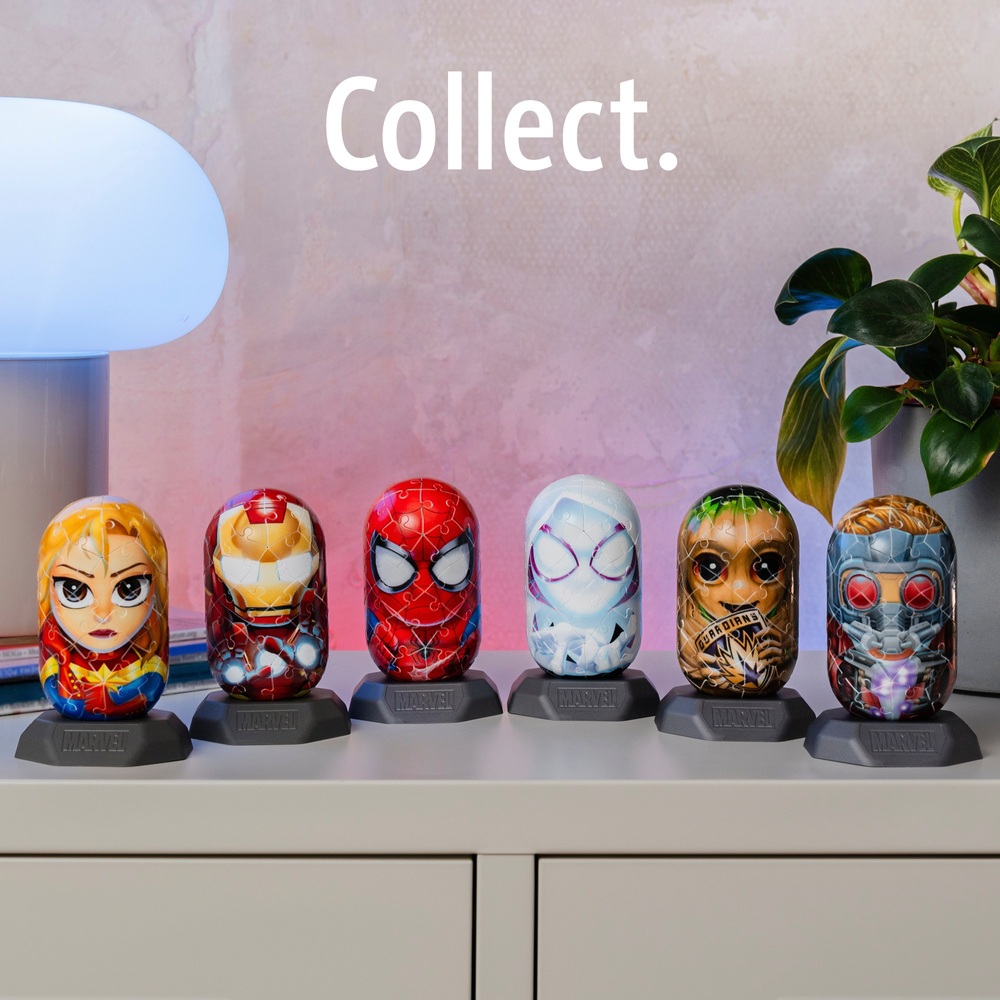 Ravensburger Hylkies Marvel #33 Captain America - Figura Da Collezione In Plastica, 54 Pezzi Da Assembrare Senza Colla, Con Supporto E Carta Da Collezione