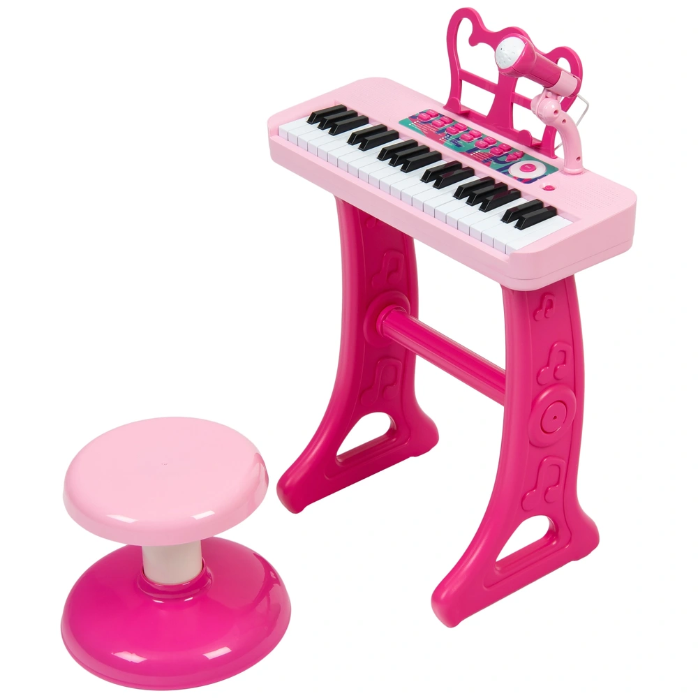Piano Jouet 22 Touches Pour Bébé 1-3 Ans – Avec Microphone, 4 Instruments, 3 Sons Animaux, LED, Volume Réglable, Cadeau éducatif En ABS Rose