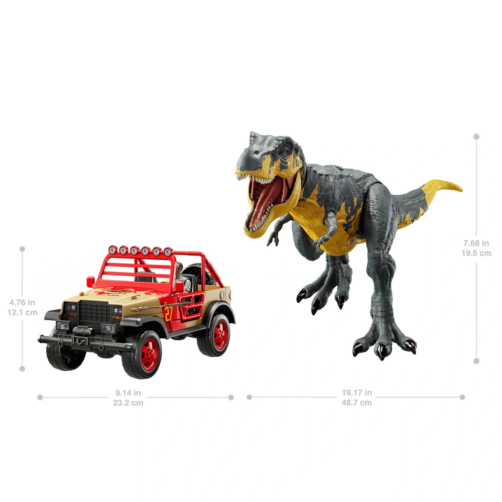 Mattel Jurassic World: Dominion Hap en Smijt Tyrannosaurus Rex Dinosaurus Actiefiguur, 53 cm lang, met geluid, klappende kaken en verslindende actie, fysiek en digitaal spel, 4 jaar HDY56