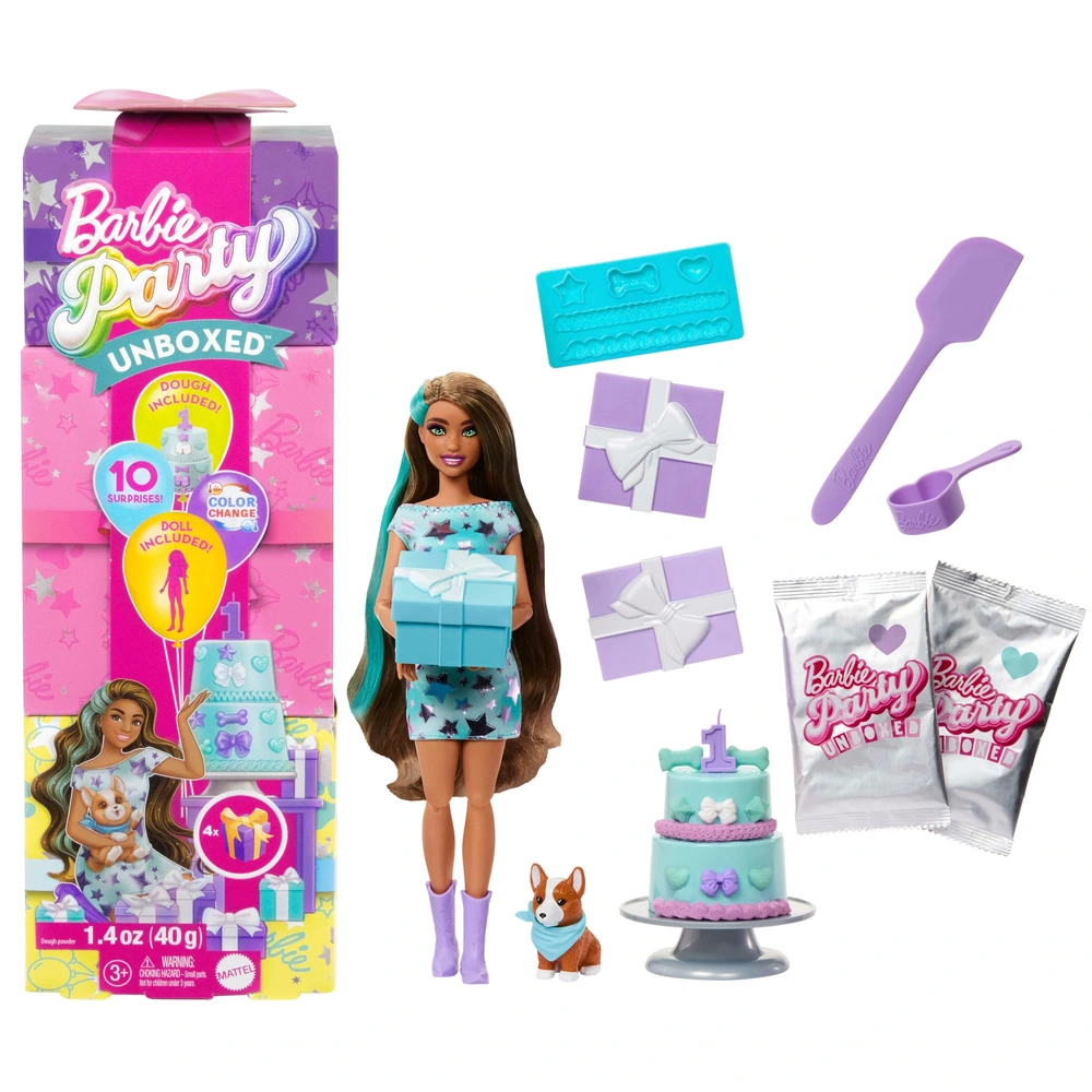 Barbie Party Unboxed Pet Birthday Blue Smyths Toys UK