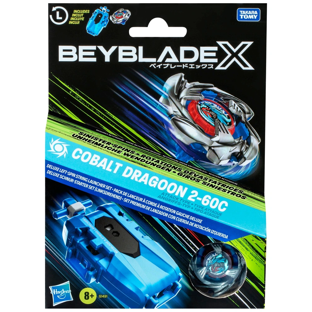 Beyblade X Pack Cobalt Dragoon 2-60C - Lanceur à Corde Deluxe - Rotation Gauche - Attaque - 8 Ans Et Plus