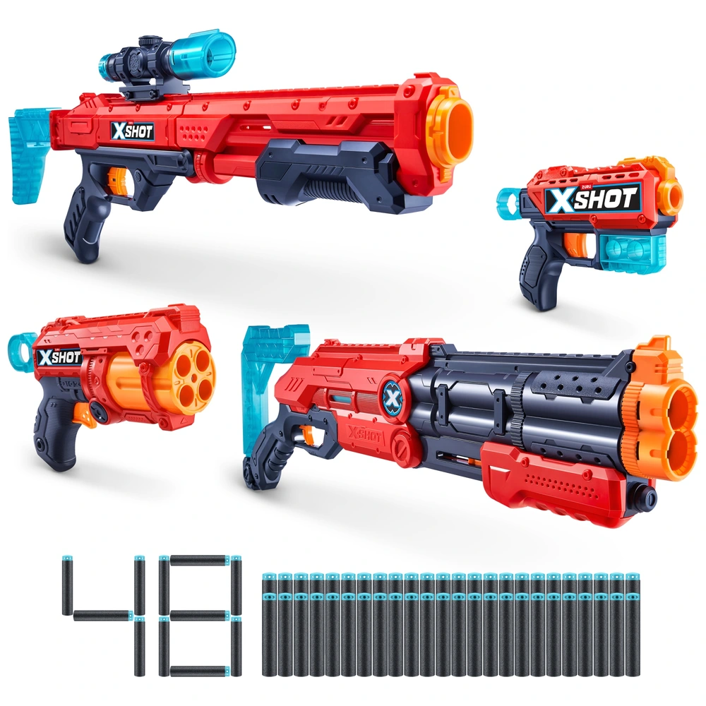 B.D SHOT100 4本セット XSHOT Ultimate Shootout Blaster 4-Pack met 48 Pijltjes | Smyths