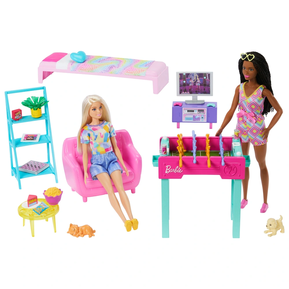 Barbie Games Room Playset with Dolls Smyths Toys UK