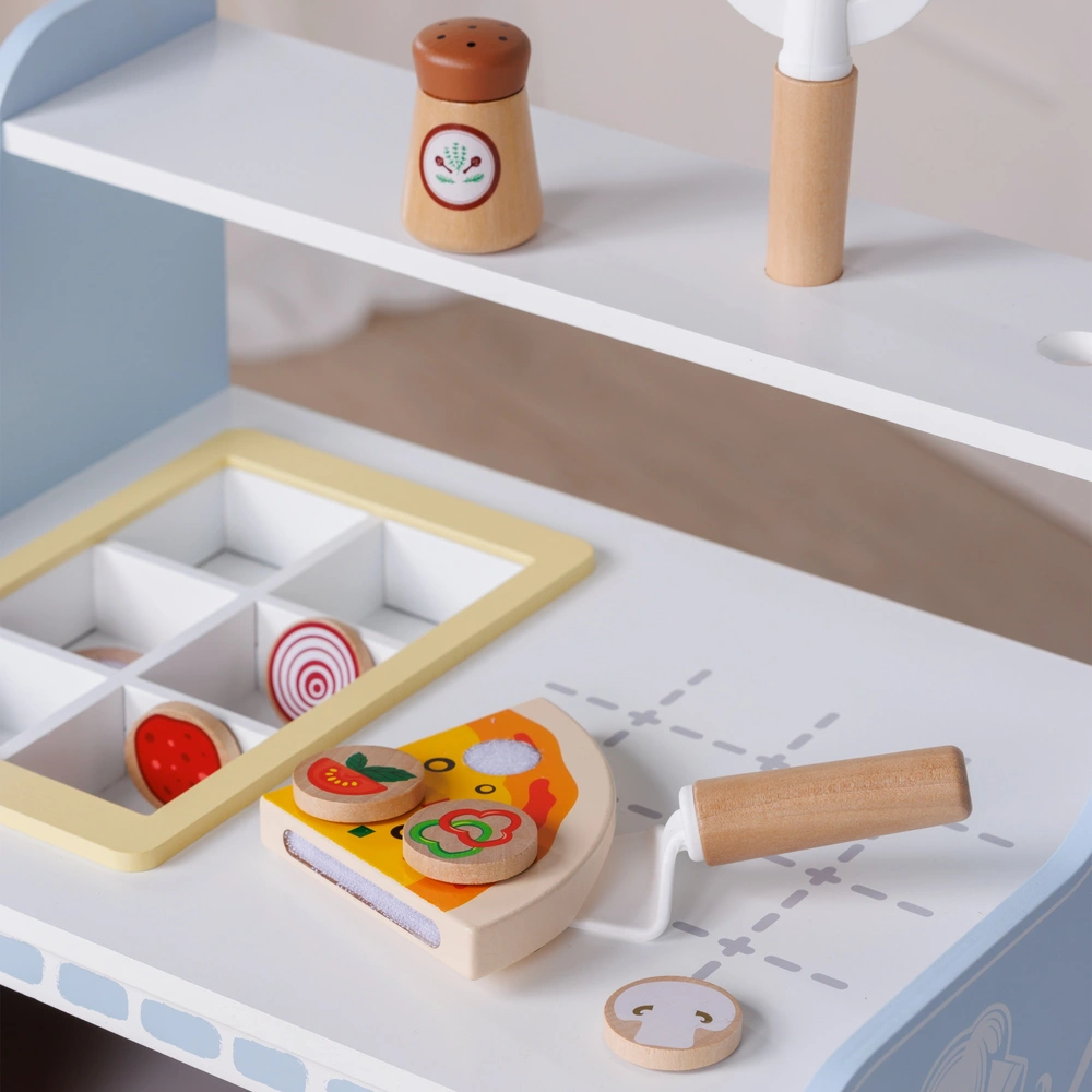 OOOK Jeu De Comptoir Pizza En Bois – Four Et Nourriture Factice – Jeu De Rôle Montessori 3-6 Ans