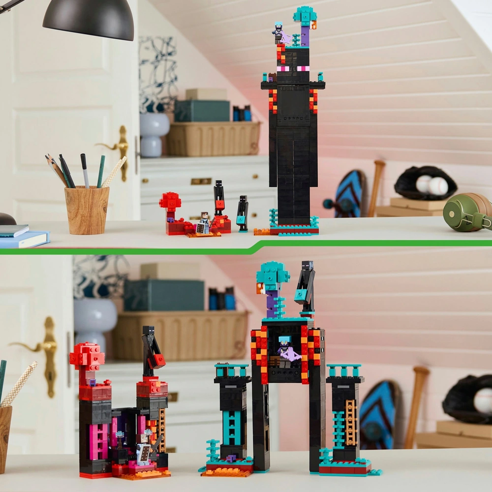 Figurine Minecraft Flippin’ Figs Enderman 2 En 1 – Transformable, échangeable, 9,5 Cm