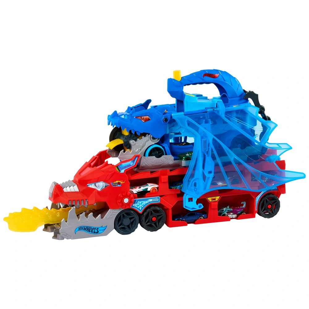 Unleash the double-dragon power! The Hot Wheels Dual Dragon Transporter is roaring into Toy Kingdom with epic fire-breathing style. Load it up, race it out, and let your little hero's imagination take