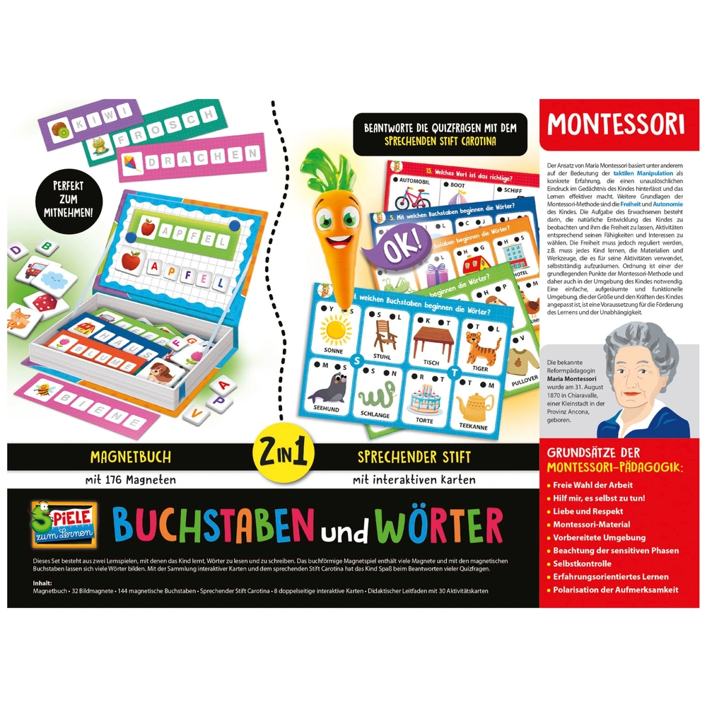 Clementoni Montessori – Wörter Und Farben, Lernspiel Ab 1–3 Jahre, Made In Italy, Fördert Sprache & Farberkennung