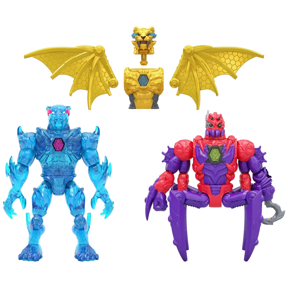 MrBeast Lab Hybrids Hyper Fusion Series Lab-Bot Vs GID Skeleton Mystery 2-Pack 2 Mix Match Figures, Golden Panther Dragon Build A Figure Parts Moose Toys