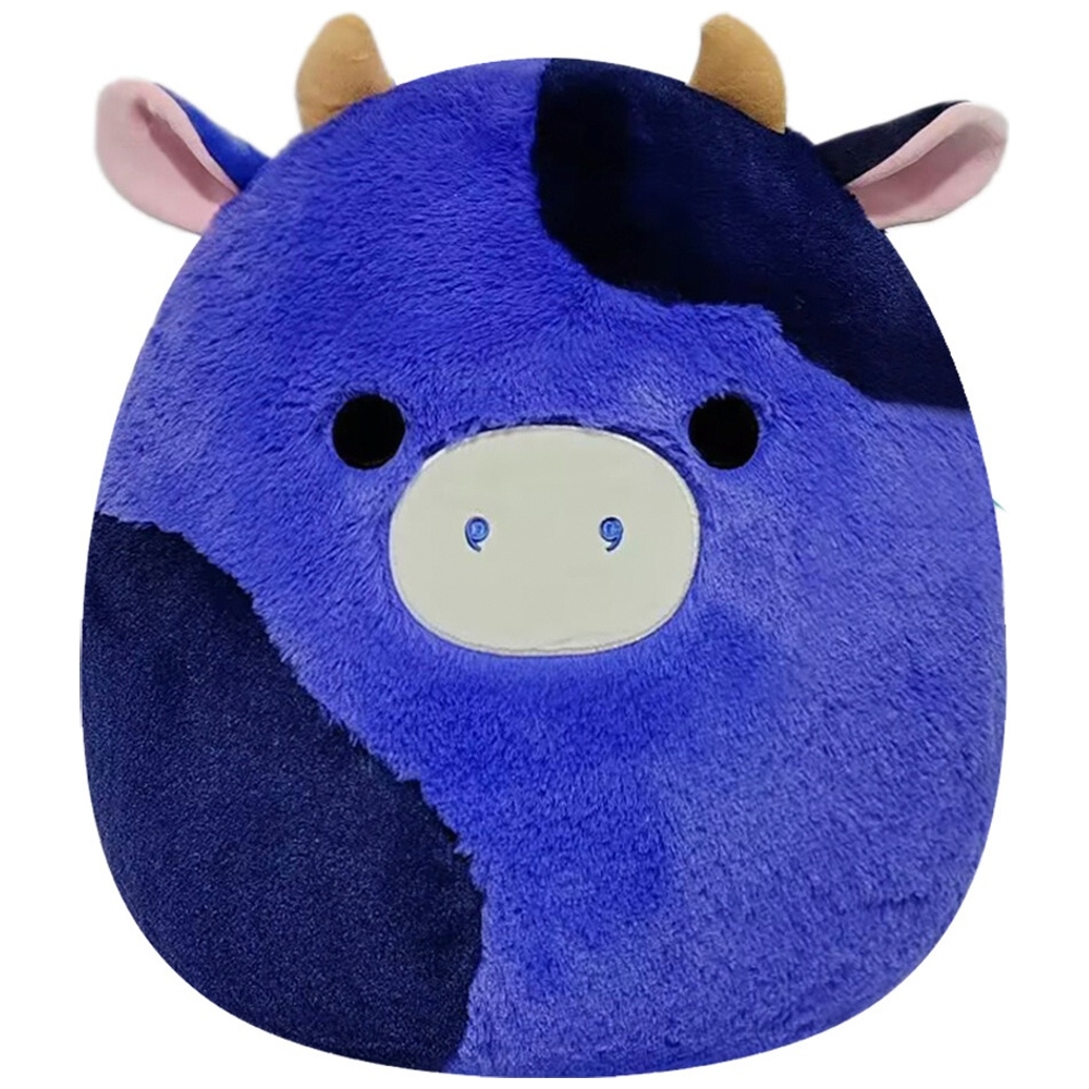 fluffy dark purple cow inviting a hug