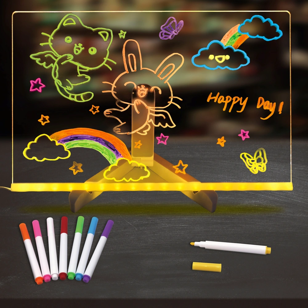 ANYSUN Zaubertafel LED Zeichenbrett für Kinder, Wiederaufladbare Doodle Glow Notiztafel, (mit 7 Farben Stift & 10 Story-Papier & 1200 mAh Akku), Kreatives Geschenk Spielzeug für Kinder/Mädchen/Teenager