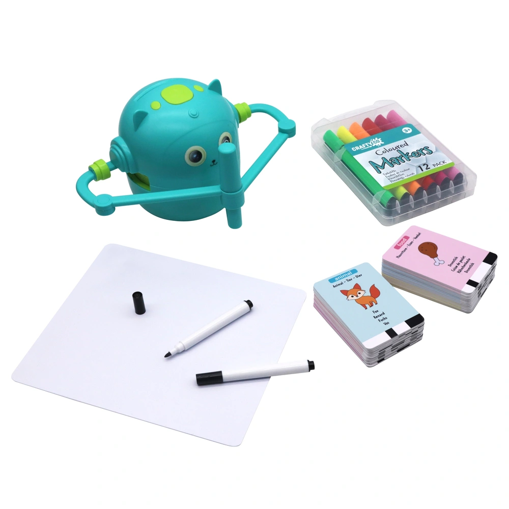 Robot Dessinateur Pour Enfants Rechargeable – 100 Cartes éducatives + 12 Stylos Inclus, Il Dessine Tout Seul Et Apprend à Votre Enfant à Créer En S'amusant