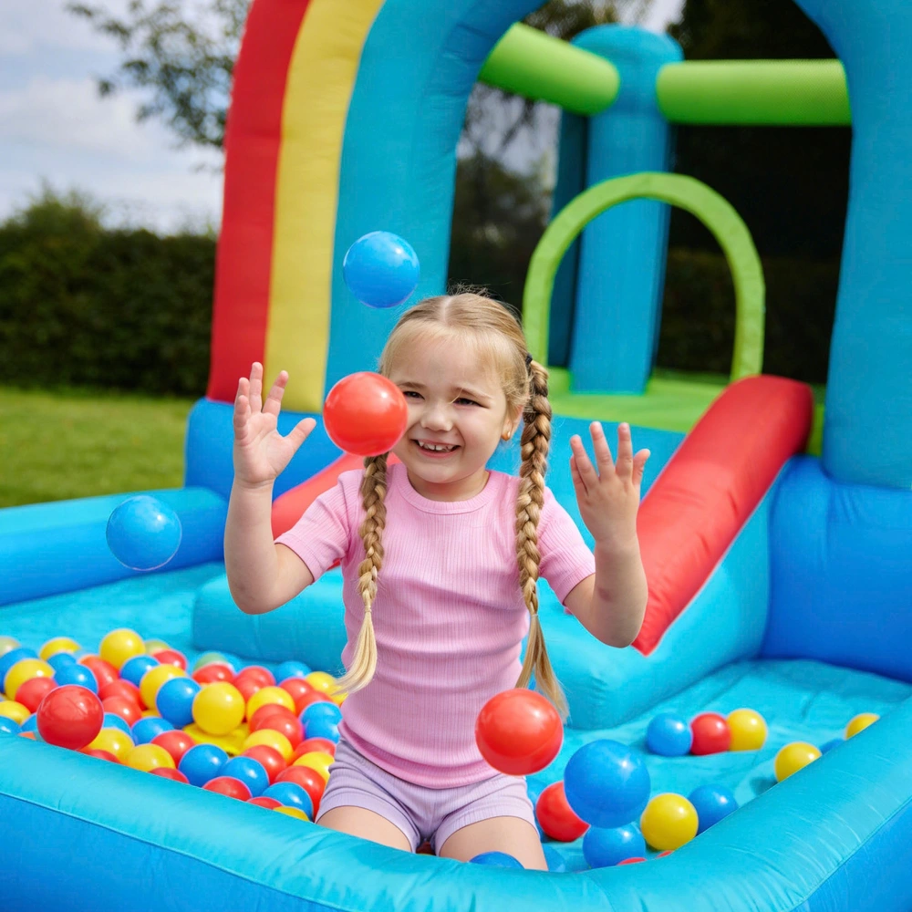 LIFEZEAL – Château Gonflable 4 En 1 – Toboggan, Zone De Saut, Piscine, 30 Balles – 365x200x190 Cm – Tissu Oxford/PVC – Enfants 3-5 Ans – Charge 68 Kg – Intérieur/extérieur