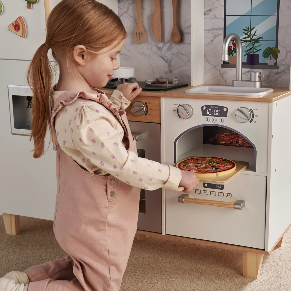 Smartwo Kit Pizza En Bois 50 Pièces – Jouet Cuisine Enfant Avec Four, Roulette Et Accessoires Dès 3 Ans