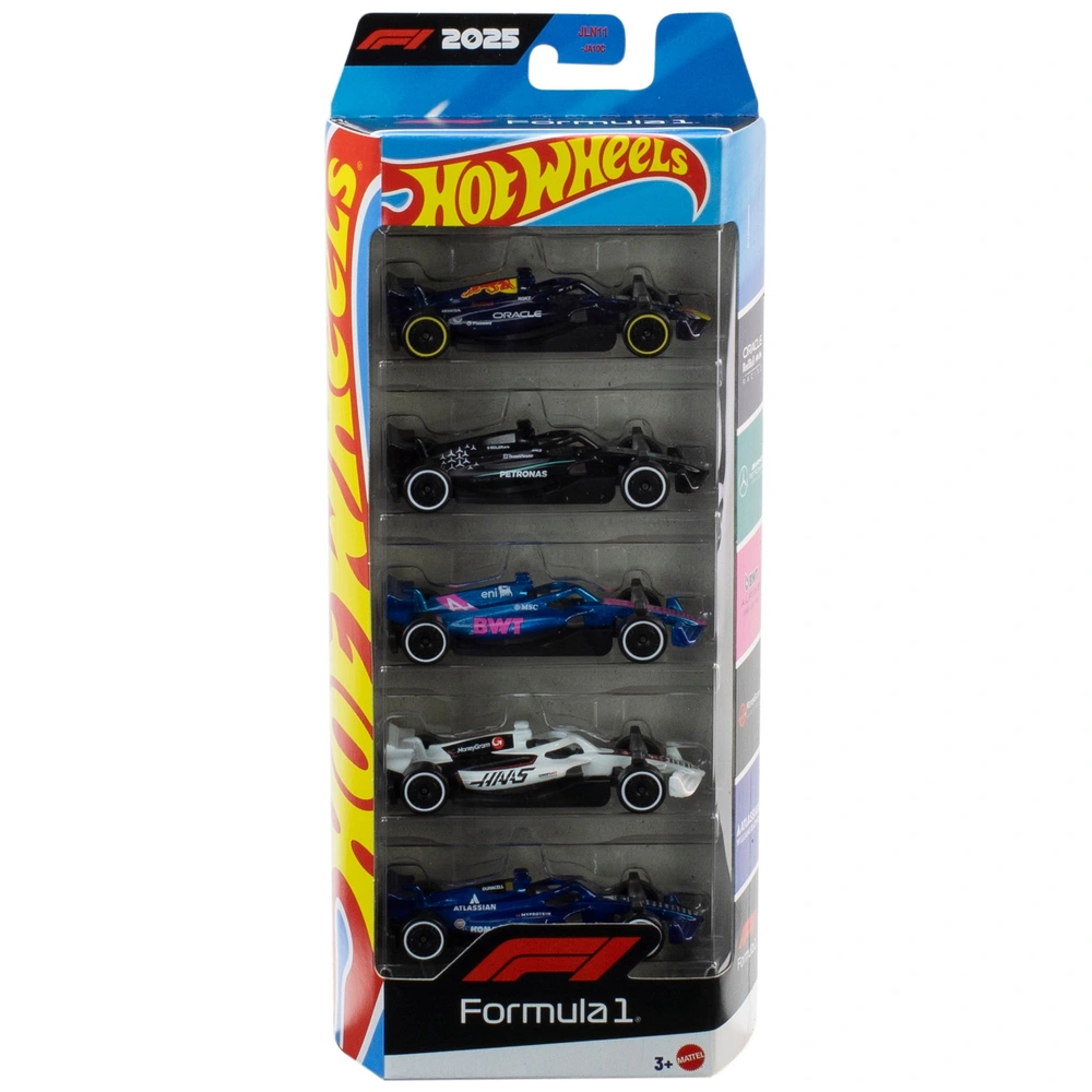 Hot Wheels 1:64 Formula 1 2025 Race Team Die-Cast Cars 5 Pack