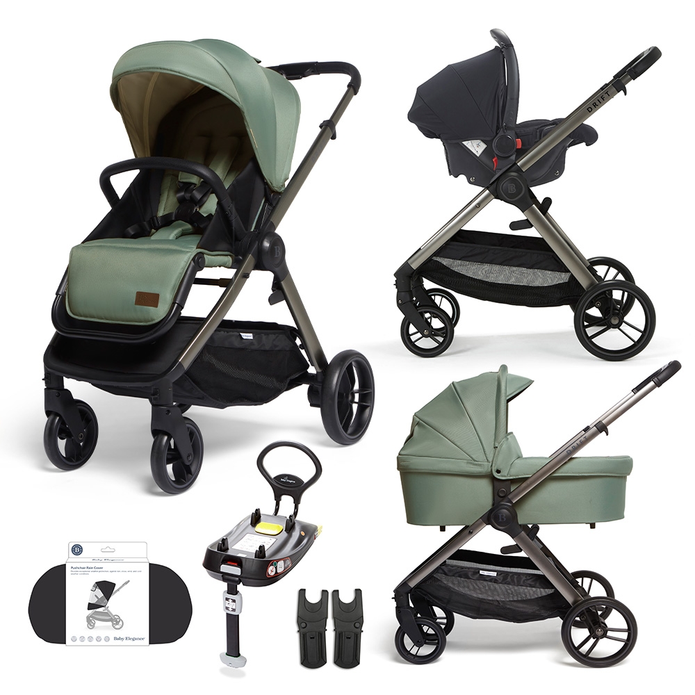 Drift by Baby Elegance 3 in 1 Travel System Green R129 Car Seat ISOFix Car Seat Base Smyths Toys Ireland