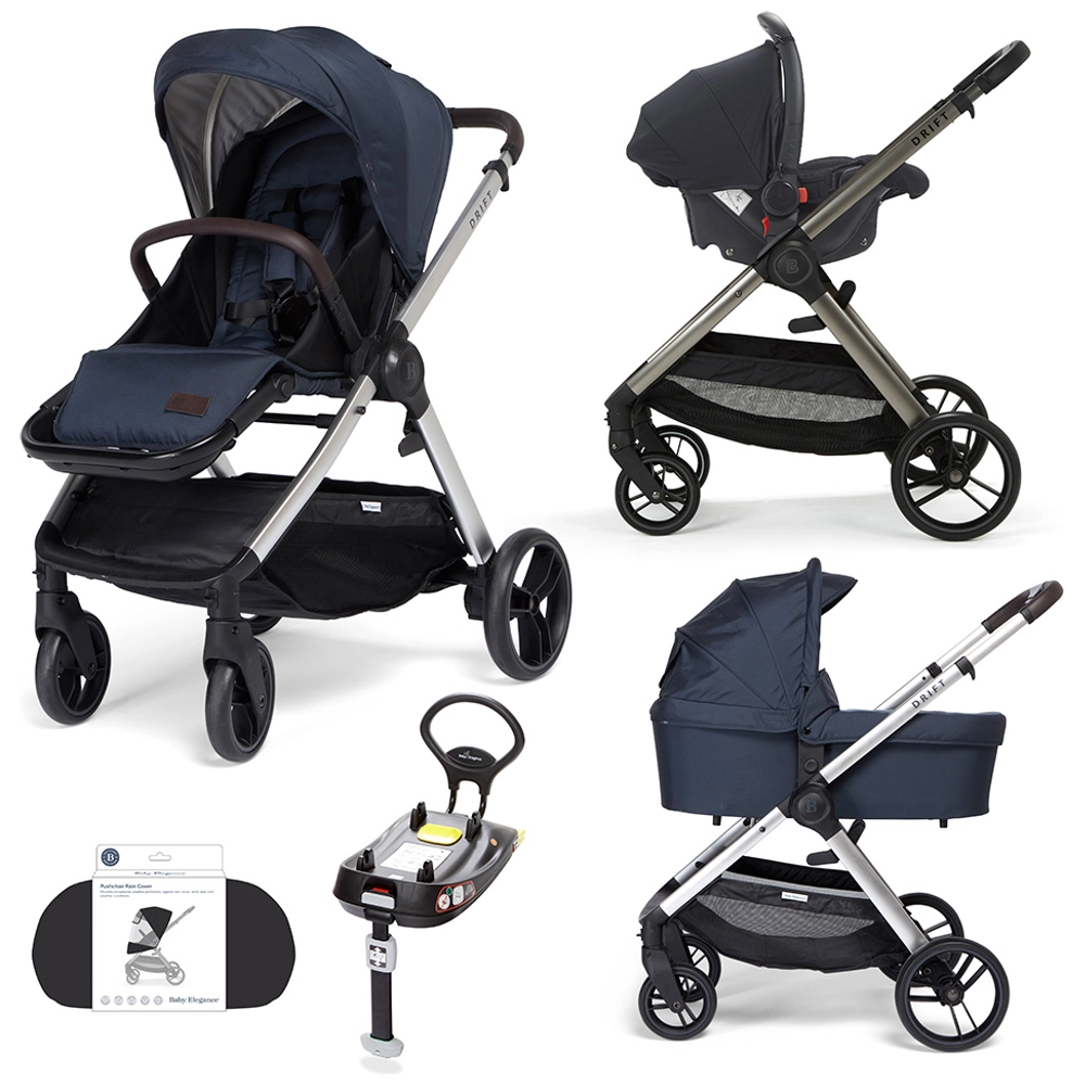 Drift by Baby Elegance 3-in-1 Travel System Navy, R129 Car Seat ISOFix  Base Bundle