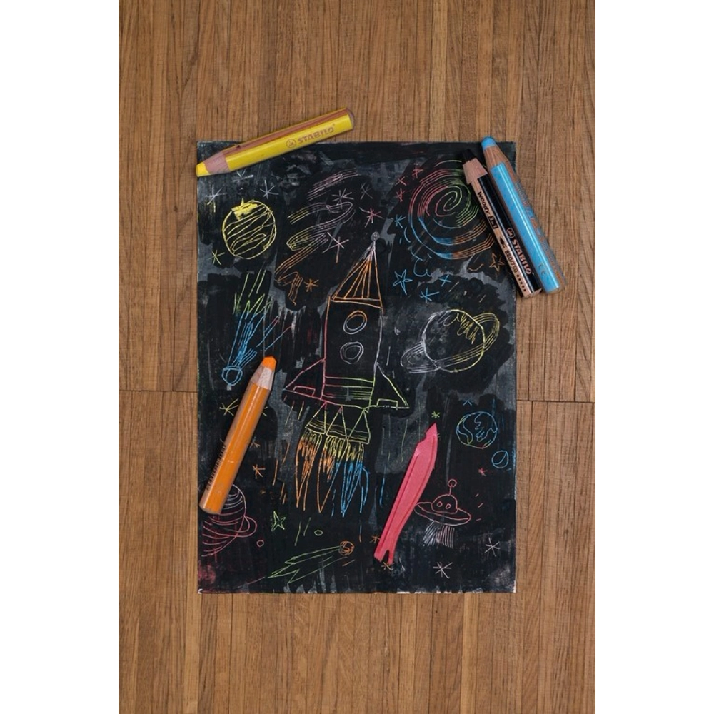 STABILO - Kleurpotlood, aquarelpotlood & waskrijt in één - woody 3 in 1 Deskset - 13 Kleuren - Doos met 38 stuks en 3 puntenslijpers : STABILO