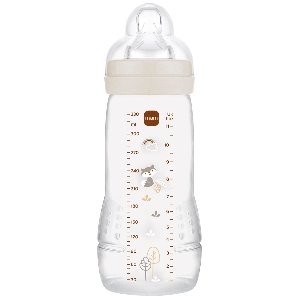 MAM Easy Active babyflesje in een set van 2 (330 ml), babyfles met SkinSoft siliconen MAM-speentje in maat 2, drinkflesje met ergonomische vorm, vanaf 4 maanden, beige