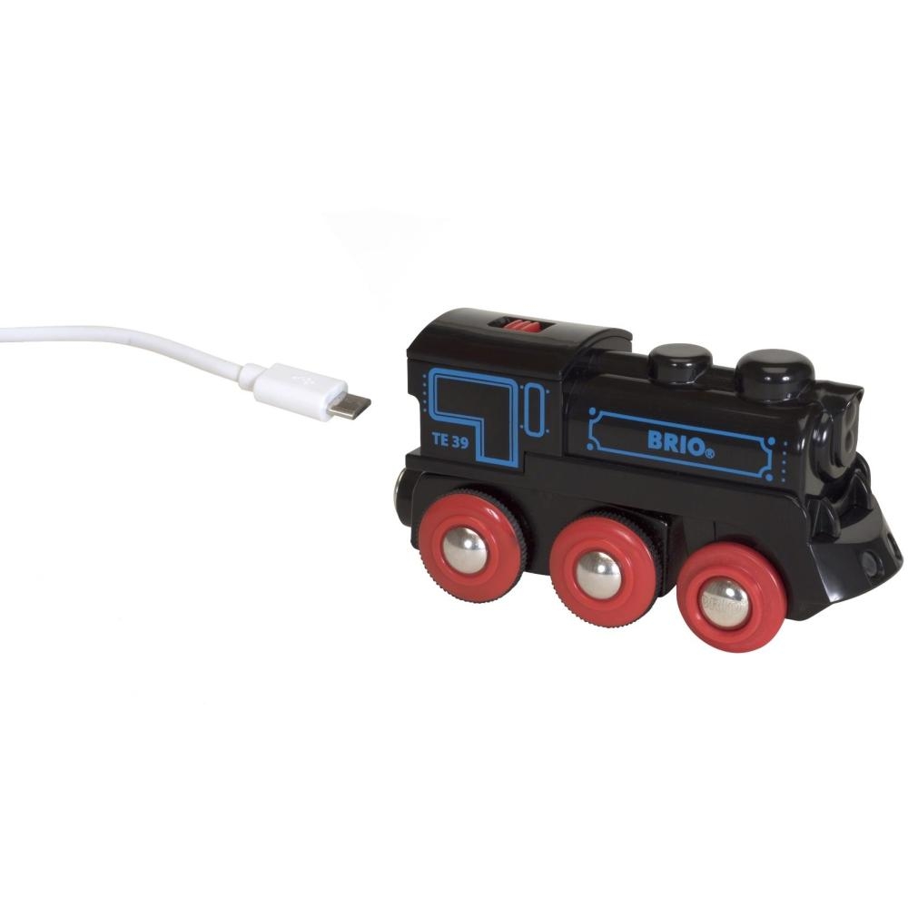 Schwarze Akku-Lok mit Mini-USB-Anchluss Ladefunktion Retrolook NEU Brio 33599 