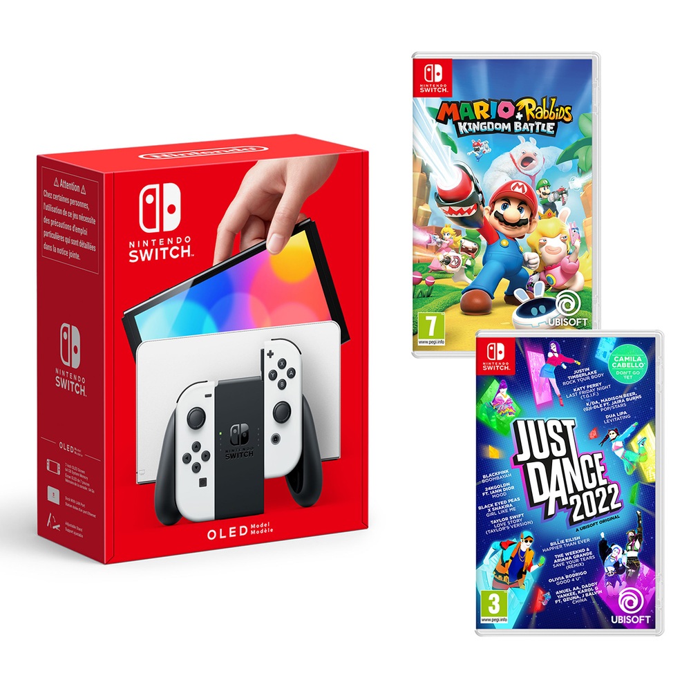 Nintendo Switch OLED White Console, Just Dance 2022 & Mario & Rabbids Kingdom Battle Smyths