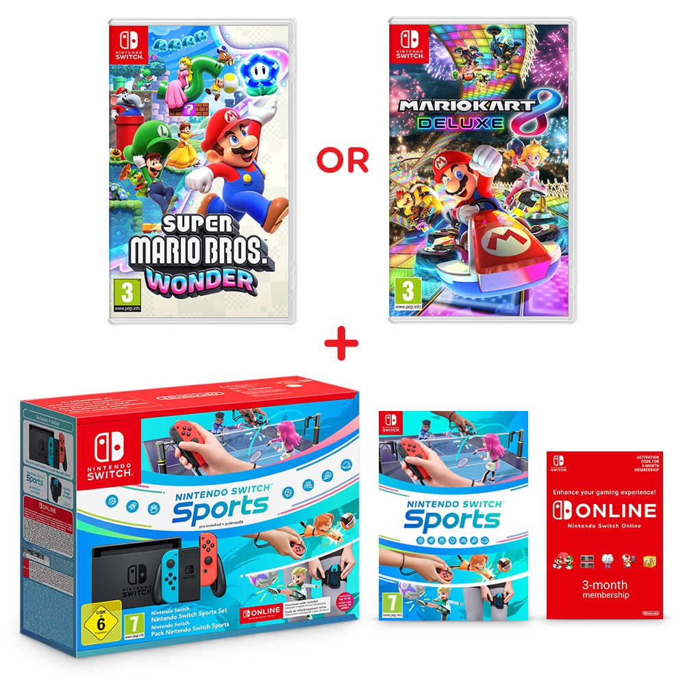 Nintendo Switch Bundle with Mario Kart 8 Deluxe Game and 3 Month Nintendo  Switch Online Membership