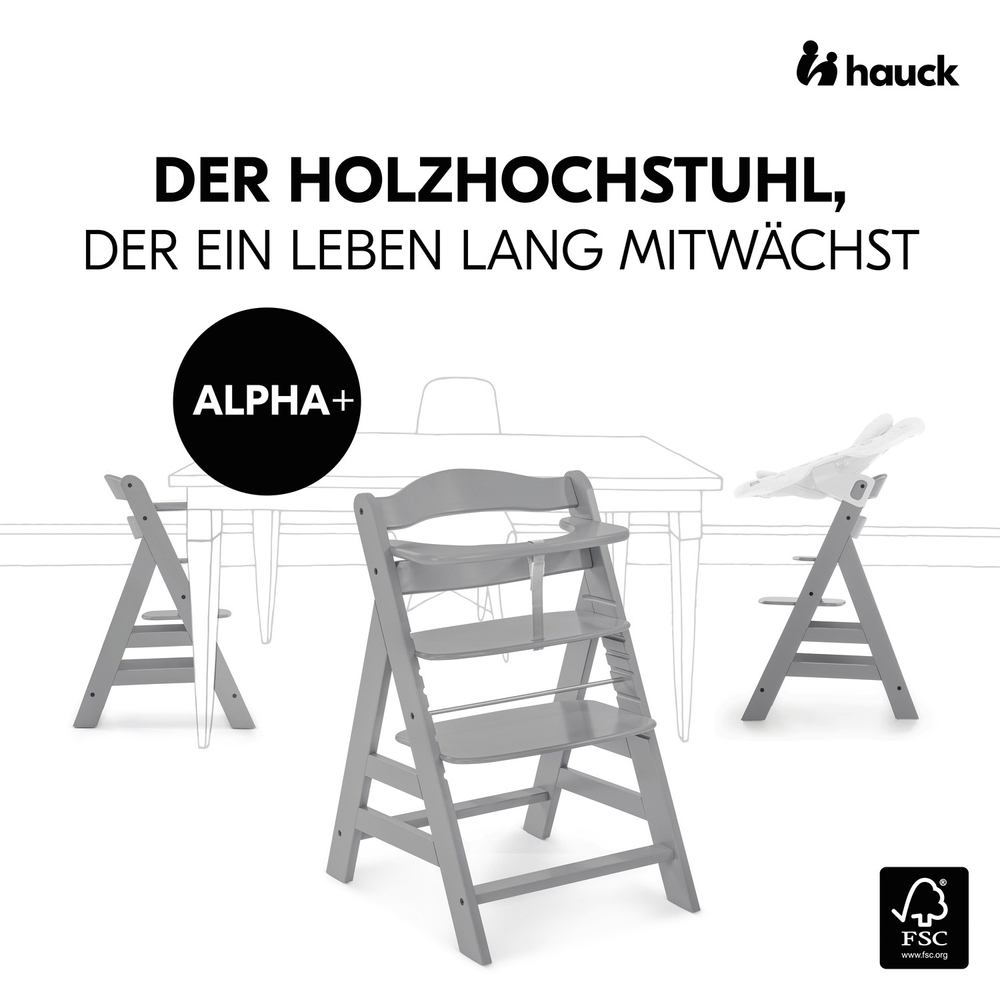 Alpha Plus Schweiz Toys Holz Grey grau Smyths Hauck | mitwachsender Hochstuhl aus