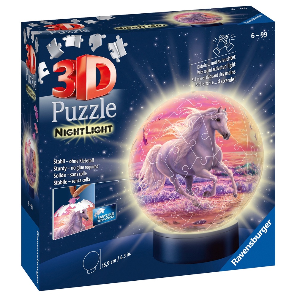 Kraan Aanpassen factor Ravensburger 3D Puzzelbal Nachtlicht Paarden op het Strand, 72 stukjes |  Smyths Toys Nederland