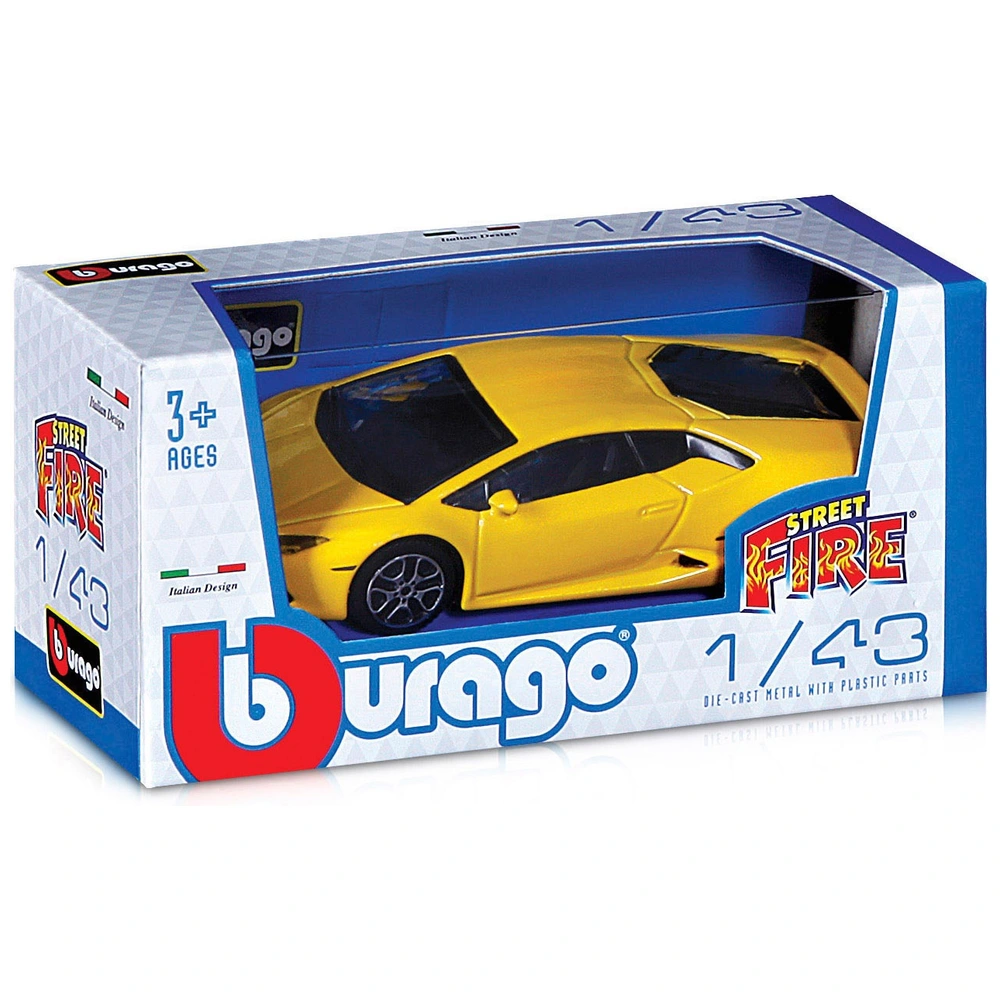 Bburago Distributeur De Voitures Miniatures Lamborghini Street Fire, échelle 1:43, Modèle Assorti, Métal, Présentoir Inclus