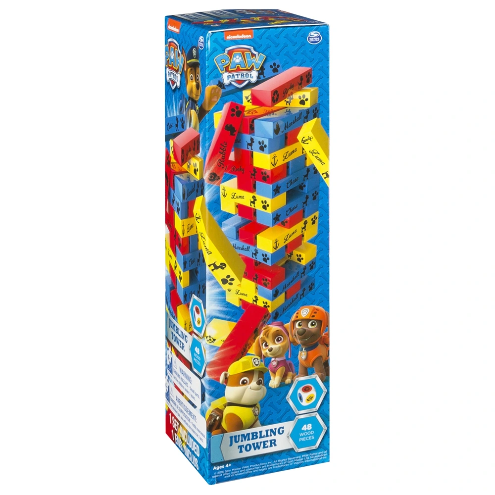 Paw Patrol Tour Infernale – 48 Blocs Bois, Dé, Jeu D'équilibre, Dès 4 Ans, 2 Joueurs Et +