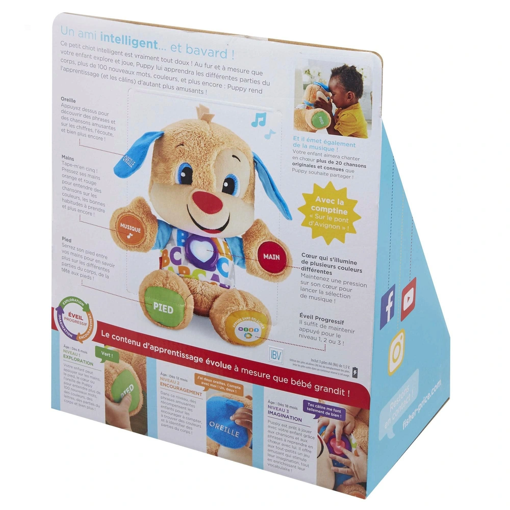 Fisher-Price Puppy Éveil Progressif - Peluche Musicale Interactive 75 Chansons - Bébé 6 Mois+ Version Française