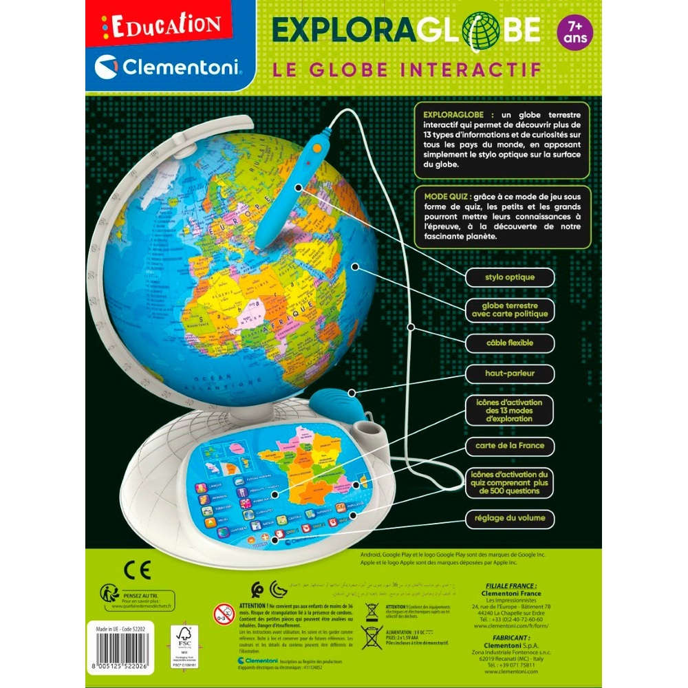 Clementoni - Exploraglobe - Globe Intéractif - Jeu Educatif - 500  Multicolore