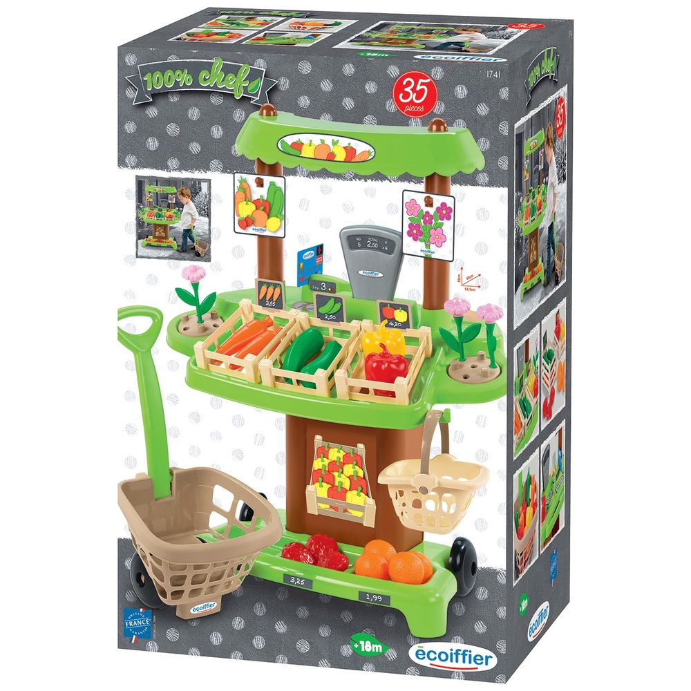 Jouet Fruits Légumes Peluche Roba 16 Pièces + 4 Paniers Bois - Marchande, Cuisine Enfant éducatif
