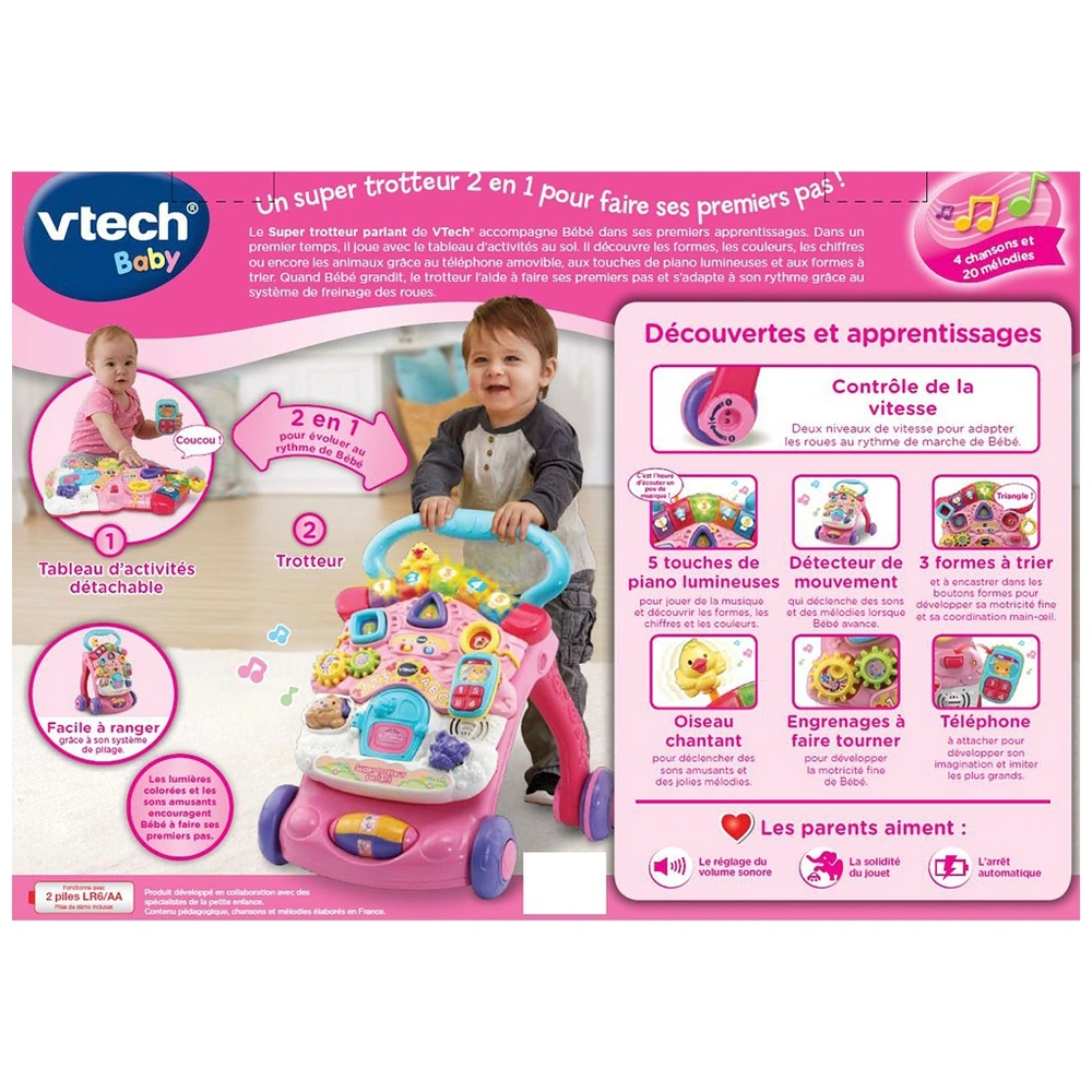 VTech Super Trotteur Bébé Parlant 2-en-1 Rose Smyths Toys France