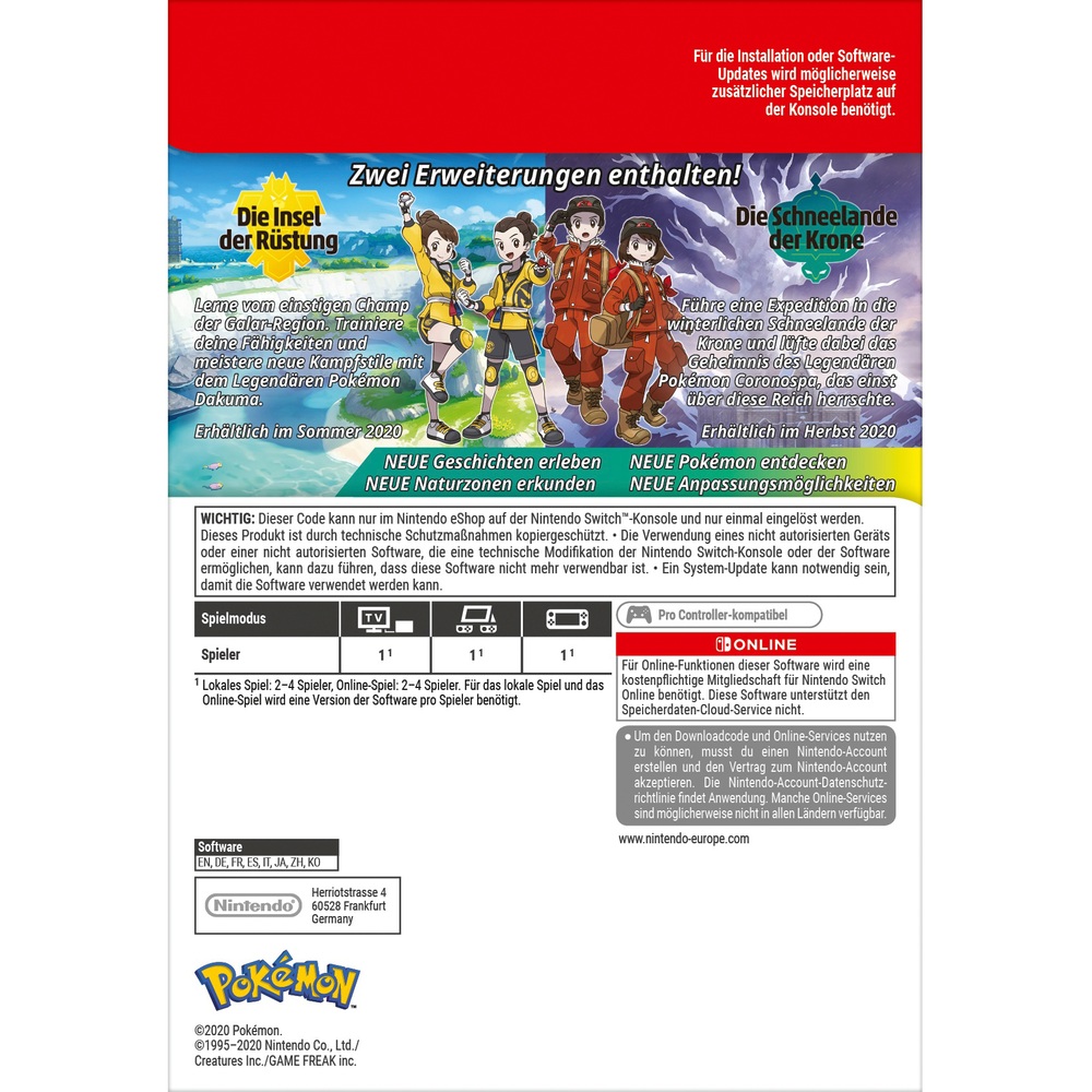 Nintendo Switch Spiel Pokémon Schwert und Schild Erweiterungspass Download  Code | Smyths Toys Schweiz