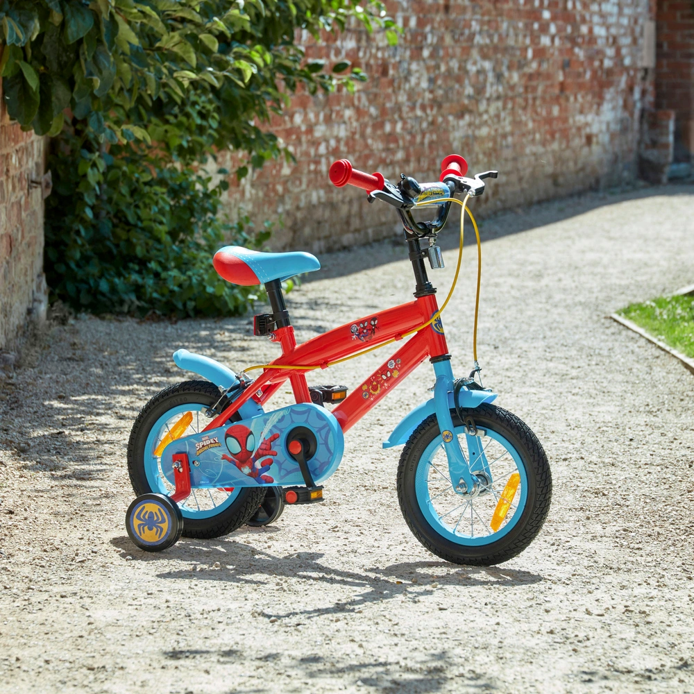 Vélo Enfant 12 Pouces Spidey – Cadre Acier, Pneus EVA Increvables, Stabilisateurs, Garde-boue, Bidon