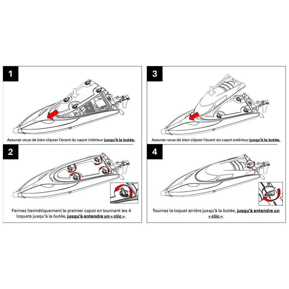 Bateau RC 4DRC S7 – 25+ Km/h, 2,4 GHz, 120 M, Redressement Auto, 2 Batteries 40 Min, LED – Cadeau 8 Ans+